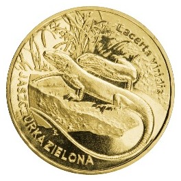 Jaszczurka zielona moneta 2 zł Nordic Gold z serii Zwierzęta Świata